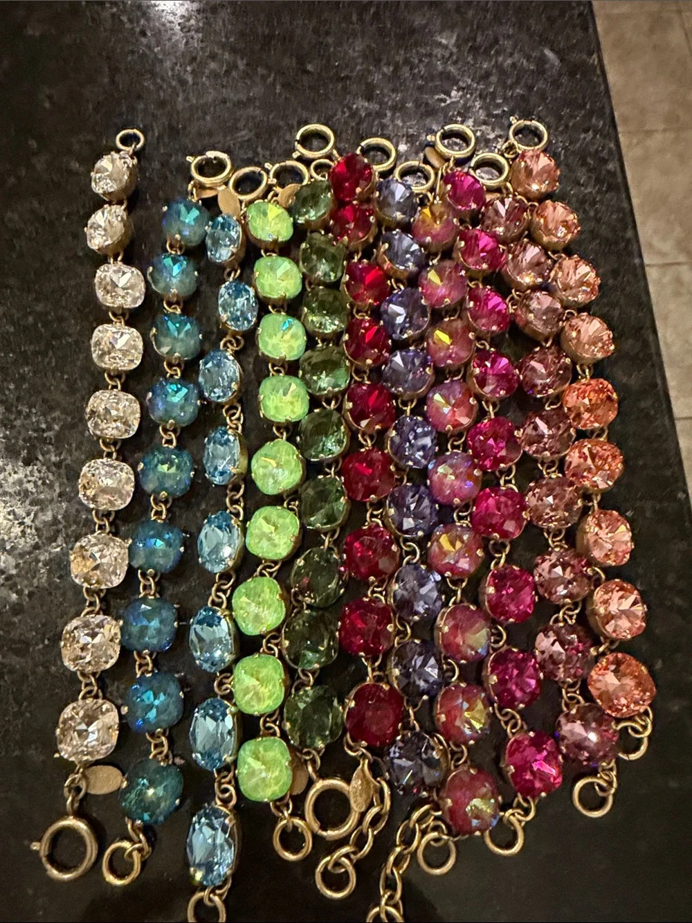 Gold-Tone Multicolor Crystal Bracelet - Pink, Blue, Green, Red, Purple Options